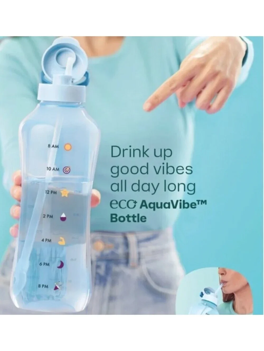 Tupperware AquaVibe 67 oz. (2 Liter) Water Bottle Daily Hydration Reminder